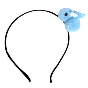 Cute Easter headband for kids featuring a blue plush bunny toy on a slim black band