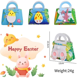 Felt Easter gift bags for kids with cartoon chick and rabbit designs in bright colors