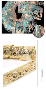 Detail of teal and gold Easter LED ribbons featuring bunny and egg patterns with glowing lights