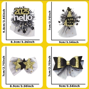 Macro view of New Year mesh bow hair clips with 2026 lettering and star sequins