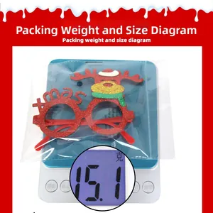 Detailed view of Christmas elk glasses weight measured at 15.1g on a digital scale