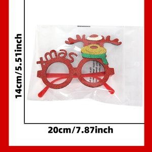 Detailed view showing dimensions 14x20cm of glittery Xmas elk party glasses for kids