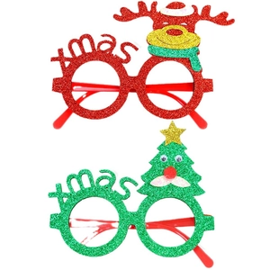 Lot de lunettes de fête de Noël avec motifs renne et sapin pailletés sur fond blanc neutre