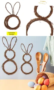 Foldable bunny-shaped rattan wreath for Easter party decor with natural woven vine detail