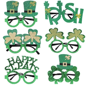 6-pack glitter St. Patrick's Day glasses frames with shamrocks and Irish leprechaun hats