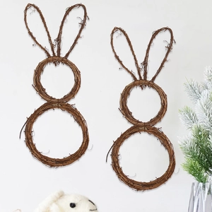 Ghirlanda di Pasqua pieghevole a forma di coniglio in rattan naturale decorativa