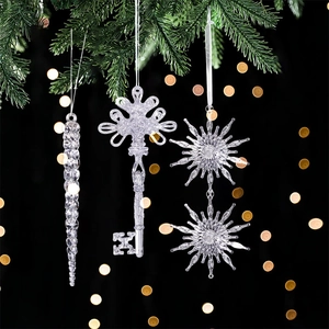 Clear Transparent Plastic Christmas Tree Hanging Ornaments Snowflake Icicles Star Reindeer Angel Key Festive Holiday Decoration