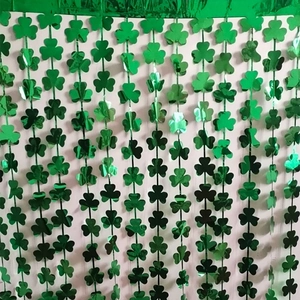 Saint Patrick's Day green clover foil fringe curtain for party wall decoration