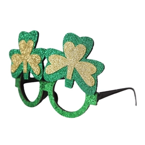 Lunettes trèfle de la Saint-Patrick avec finition pailletée dorée et forme de trèfle vert