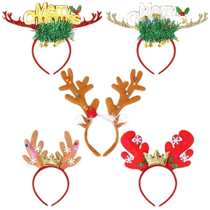 Christmas reindeer antler headband set with sequins, LED lights and festive holiday decor