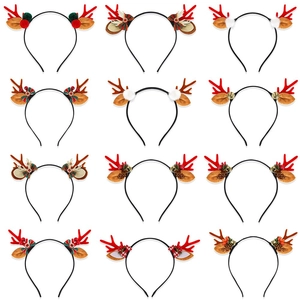 Serre-tête Bois de Renne de Noël Avec Cloches Pommes de Pin Nœud Écossais Décoration Fête pour Enfants Adultes Accessoires Cheveux