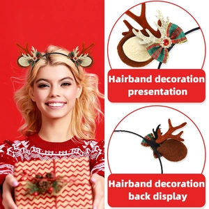 Serre-tête bois de renne de Noël avec nœuds festifs pour fêtes et décorations de vacances