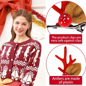 Barrettes de Noël avec bois de renne et baies rouges pour accessoires de fête