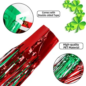Red green silver tinsel fringe curtain with adhesive tape for Christmas party decor