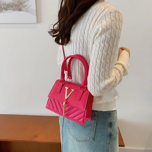 Hot pink mini square bag with V-shaped quilting and gold chain tassel for women