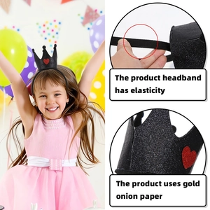 Serre-tête couronne à paillettes noires avec cœur rouge pour fête d'anniversaire enfant