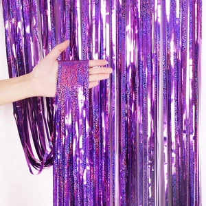Rideau de franges laser violet de 2,5 m pour décor de fête avec reflets holographiques