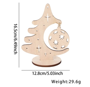 Detailed dimensions of wooden Christmas tree ornament with star and crescent moon design