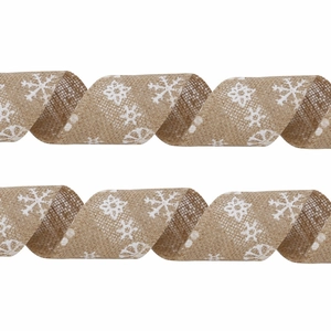 Christmas Jute Burlap Ribbon With White Snowflake Print Rustic Decorative Ribbon For Christmas Tree Party Gift Wrapping