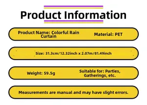 Detailed specifications of iridescent fringe curtain with 12.32 inch width and 81.49 inch length