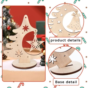 Star-shaped wooden Christmas tree tabletop ornament with hollow red stars and bells
