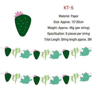 Vue détaillée de la guirlande cactus 3M avec 8 pièces de 15x20cm en papier vert