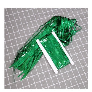 Detail of green laser tinsel fringe curtain with shiny glitter for party background