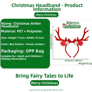 Detailed view showing dimensions and materials of Christmas reindeer antler headband