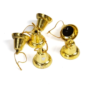 Lot de 6 clochettes de Noël dorées avec motifs d'étoiles et cordes pour déco de sapin