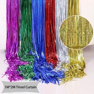 Multi-color 2M laser tinsel foil fringe curtains for birthday party backdrop decoration