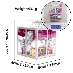 Christmas ornament set with glitter balls and pine cones in 9.5x8cm clear gift box