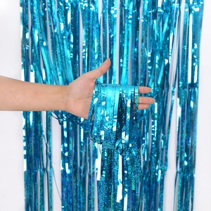 2-meter laser dot blue tinsel curtain for birthday party background wall decoration