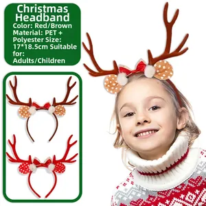 Detailed view of plush reindeer antler headband with size 17x18.5cm for adults and kids