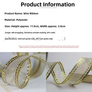 Dettaglio del nastro metallico semitrasparente da 3,8 cm per ghirlande e regali di Natale