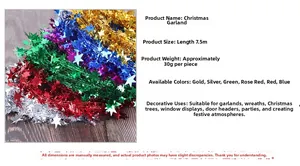 7.5m tinsel garland with star foil accents in various colors for festive Christmas decor