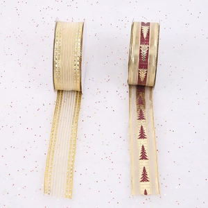 Nastro per Decorazione Albero di Natale Bordo Cablato DIY Ghirlanda Nastri Regalo Poliestere Bronzatura Glitter per Festa di Natale