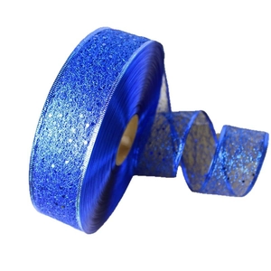 Ruban de Noël bleu foncé scintillant en maille pour décoration de sapin et cadeaux