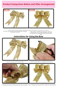 DIY steps to shape a gold glitter Christmas bow ornament for holiday tree decoration