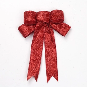 23CM Red glitter Christmas bow ornament with metallic edges for holiday decoration