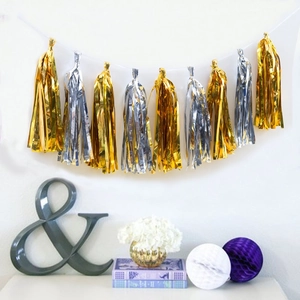 Metallic Foil Tassel Garland Gold Silver Birthday Party Backdrop Decoration Fringe Banner For Wedding Graduation Celebration Home