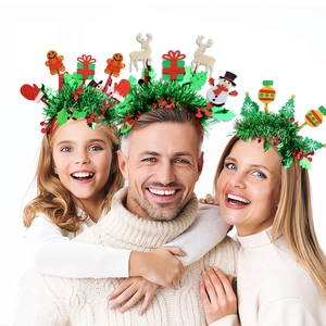 Three-piece Christmas headband set featuring snowman, reindeer and tree for family parties