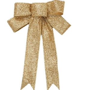 23cm glittering gold Christmas bow decoration with elegant sequined finish for holidays