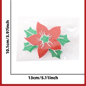 Detailed size chart for Christmas poinsettia hair clip showing dimensions 13cm x 10.1cm