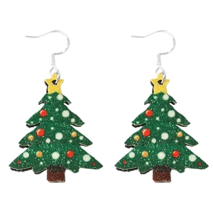 Glitzernde grüne Leder-Ohrringe im Weihnachtsbaum-Design mit bunten Punkten