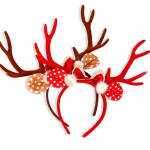 Christmas Reindeer Antlers Headband Cute Bowknot Headband For Adults Kids Xmas Party Decoration Polyester Plastic Headwear Holiday Gift