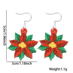 Glittery poinsettia earrings with size dimensions 5cm x 3cm and 1.1g weight display