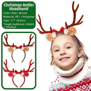 Cute Christmas reindeer antler headband with bow for kids and adults party costume