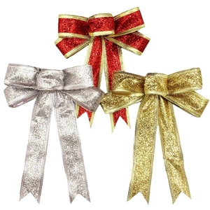 15cm glitter Christmas tree bows in red, gold, and silver for festive holiday decorations