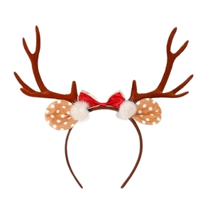 Cute Christmas reindeer antler headband with red bow and plush balls for party costume
