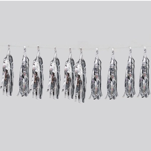 Silver foil tassel garland decoration set with metallic fringes for birthday party backdrop